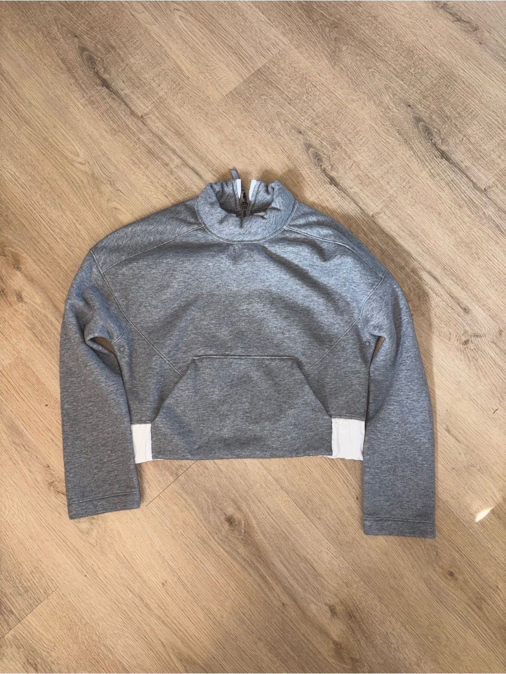 lululemon athletica Gray Cropped Pullover Hoodie with White Hem Panels
